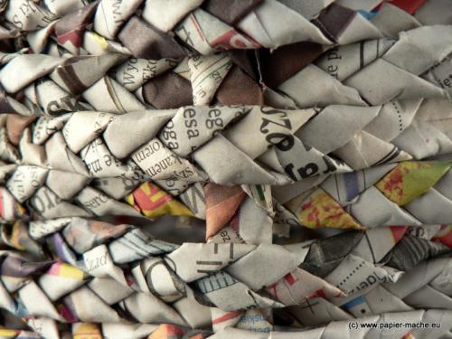 The basket from paper-tubes woven into tresses - details.