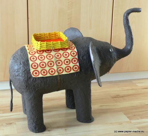 Papier Mache Elephant. Dimensions: the height approx. 45cm, the length 70 cm. 
