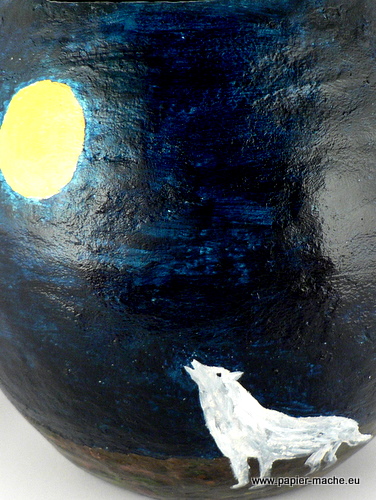 The bowl with the wolf - papier mache - wolf